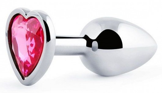 Серебристая анальная пробка с малиновым кристаллом-сердечком - 7 см. - Anal Jewelry Plug - купить с доставкой в Красногорске