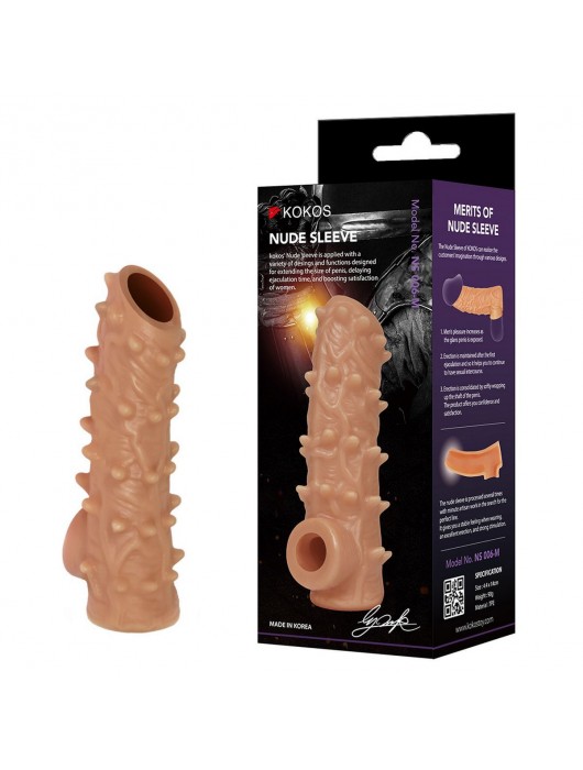 Телесная насадка с шипами и открытой головкой Nude Sleeve L - 14 см. - KOKOS - в Красногорске купить с доставкой