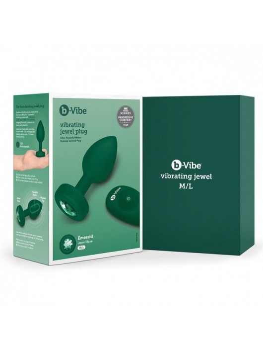 Зеленая анальная вибровтулка с кристаллом Vibrating Jewel Plug M/L - 10,5 см. - b-Vibe