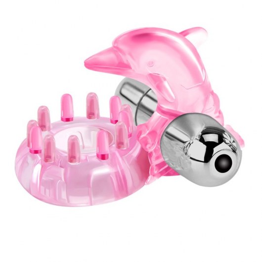 Розовое виброкольцо-дельфин с шипами - Baile - в Красногорске купить с доставкой