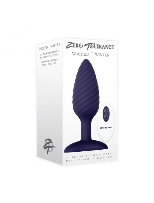 Синяя анальная пробка с вибрацией и пультом ДУ Wicked Twister - 12 см. - Zero Tolerance