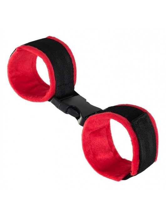 Красно-черные велюровые наручники Anonymo - ToyFa - купить с доставкой в Красногорске