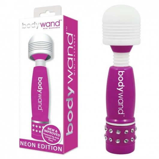Фиолетово-белый жезловый мини-вибратор с кристаллами Mini Massager Neon Edition - Bodywand