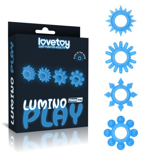 Набор из 4 голубых, светящихся в темноте эрекционных колец Lumino Play - Lovetoy - в Красногорске купить с доставкой
