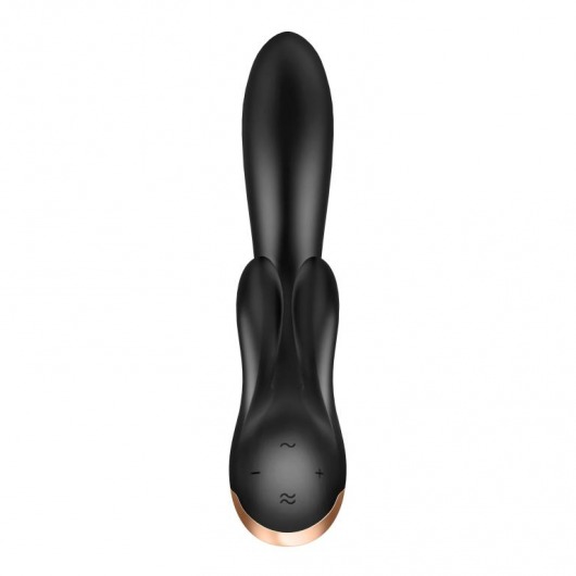 Черный вибратор-кролик Double Flex с двумя клиторальными отростками - 20,1 см. - Satisfyer