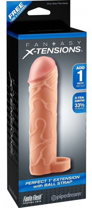 Телесная насадка с кольцом Perfect 1 Extension with Ball Strap - 17 см. - Pipedream - в Красногорске купить с доставкой