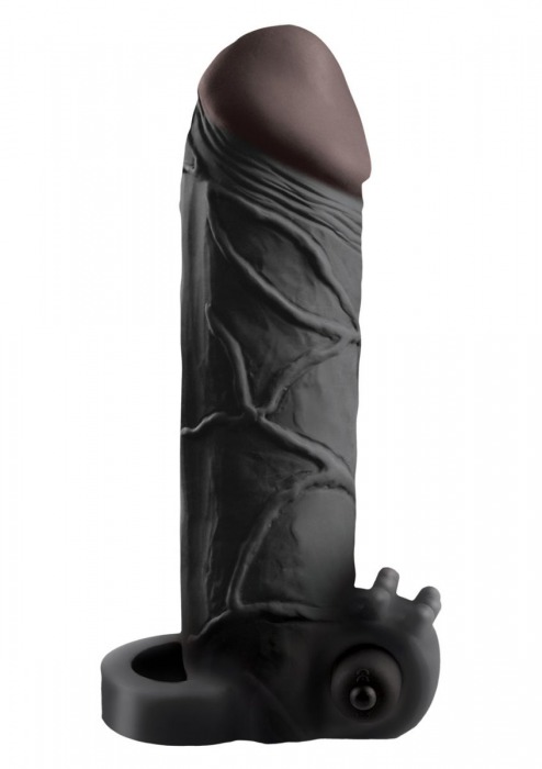 Чёрная вибронасадка с кольцом Vibrating Real Feel 2 Extension - 16 см. - Pipedream - в Красногорске купить с доставкой