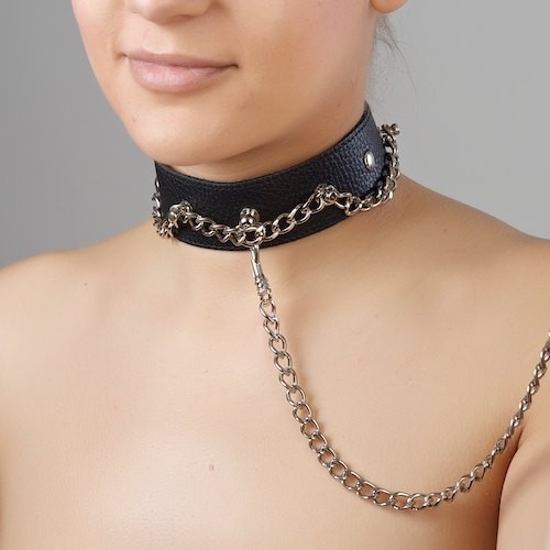 Чёрный ошейник из натуральной кожи - Sitabella - купить с доставкой в Красногорске