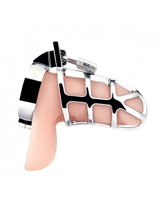 Серебристая металлическая клетка для члена с замком Enslave Cock Cage - BlueLine - купить с доставкой в Красногорске