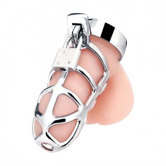 Серебристая металлическая клетка для члена с замком Enslave Cock Cage - BlueLine - купить с доставкой в Красногорске