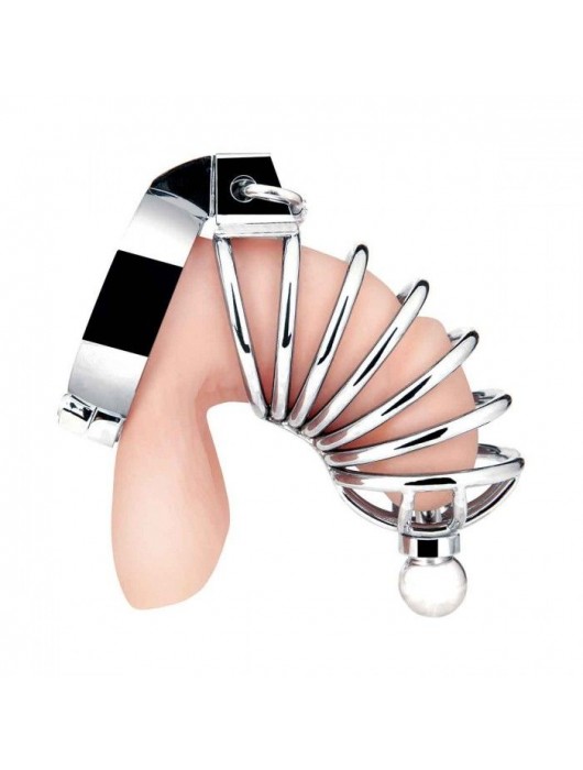 Серебристая клетка для члена Urethral Play Cage - BlueLine - купить с доставкой в Красногорске