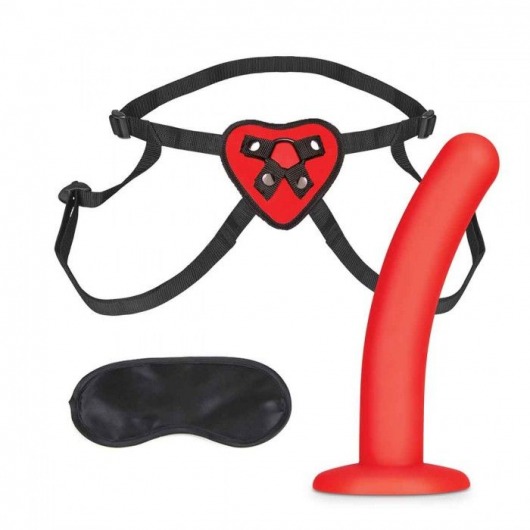 Красный поясной фаллоимитатор Red Heart Strap on Harness   5in Dildo Set - 12,25 см. - Lux Fetish - купить с доставкой в Красногорске