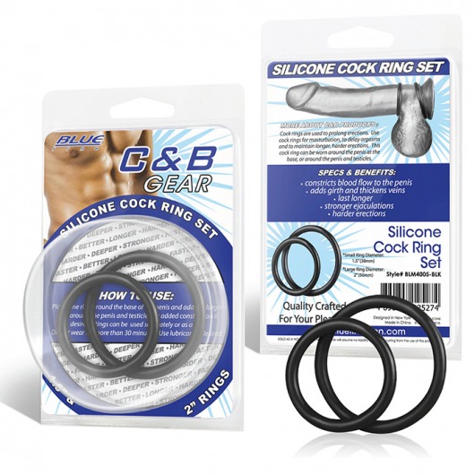 Набор из двух черных силиконовых колец разного диаметра SILICONE COCK RING SET - BlueLine - в Красногорске купить с доставкой