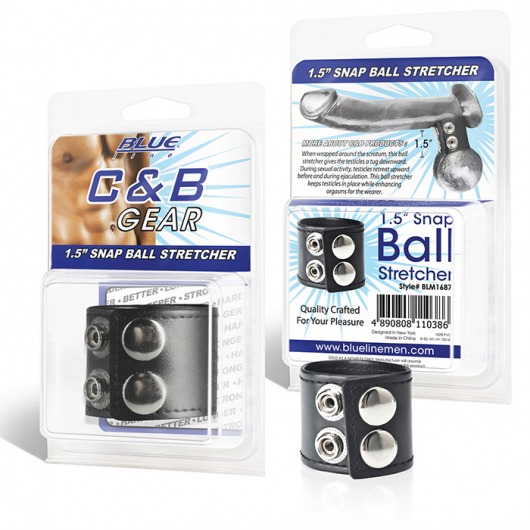 Хомут-утяжка для мошонки из искусственной кожи на клепках SNAP BALL STRETCHER - BlueLine - купить с доставкой в Красногорске