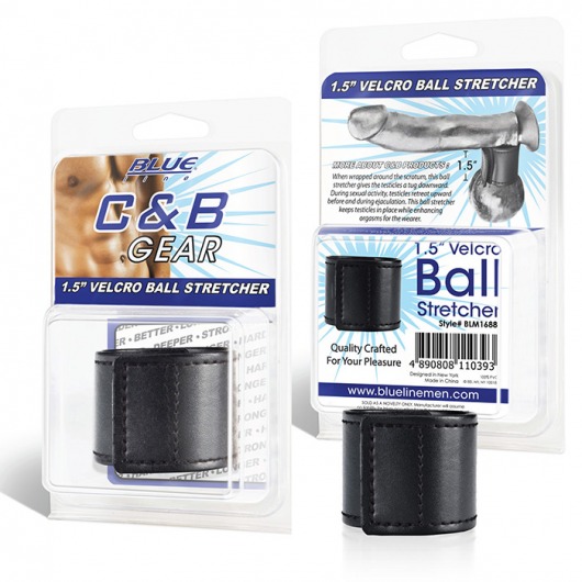 Хомут-утяжка для мошонки из искусственной кожи на липучке VELCRO BALL STRETCHER- 4 см. - BlueLine - в Красногорске купить с доставкой
