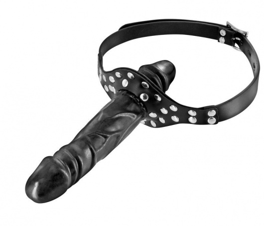 Черный кляп-фаллоимитатор Double Penis Gag - Fetish Tentation - купить с доставкой в Красногорске