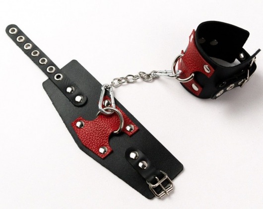 Черные кожаные оковы с красными вставками - Crazy Handmade - купить с доставкой в Красногорске