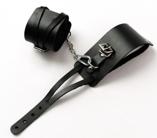 Черные кожаные оковы с креплением в виде веревочек - Crazy Handmade - купить с доставкой в Красногорске