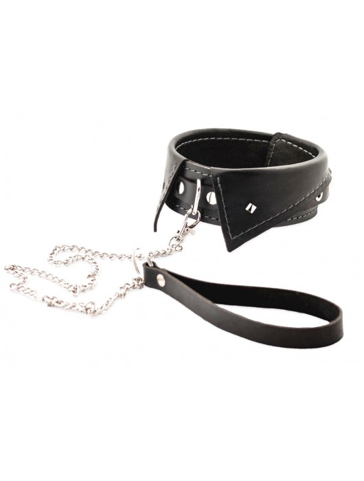 Черный ошейник-воротничок с металлическим поводком - Crazy Handmade - купить с доставкой в Красногорске
