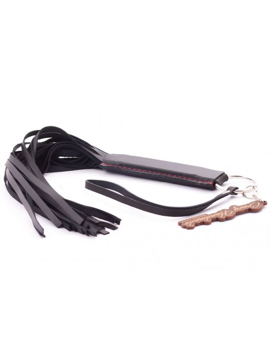 Черная кожаная плеть с удобной ручкой - 50 см. - Crazy Handmade - купить с доставкой в Красногорске