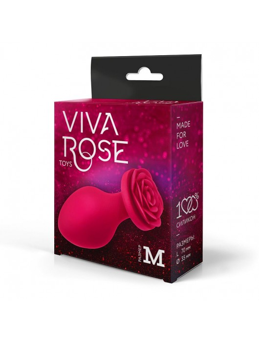 Малиновая анальная пробка с основанием-розой - 8,3 см. - Bior toys