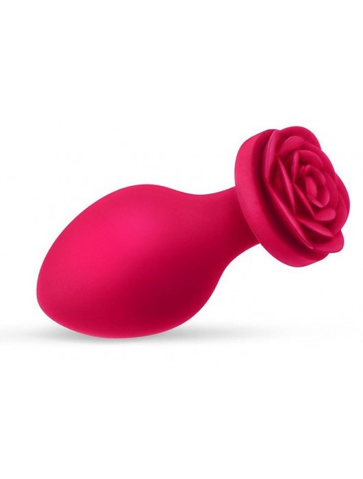 Малиновая анальная пробка с основанием-розой - 8,3 см. - Bior toys