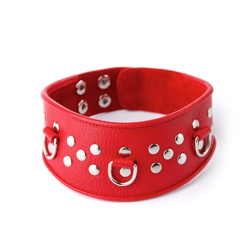 Кожаный красный ошейник с велюровой подкладкой - Sitabella - купить с доставкой в Красногорске