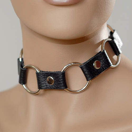 Кожаный черный ошейник с кольцами - Sitabella - купить с доставкой в Красногорске