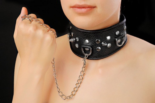 Чёрный ошейник из кожи - Sitabella - купить с доставкой в Красногорске