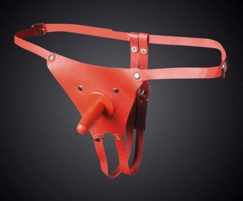 Красные кожаные универсальные трусики со штырьком для насадок - Sitabella - купить с доставкой в Красногорске