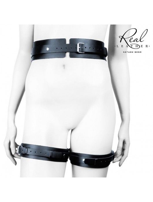 Черный кожаный пояс с гартерами - L-XL - Notabu - купить с доставкой в Красногорске
