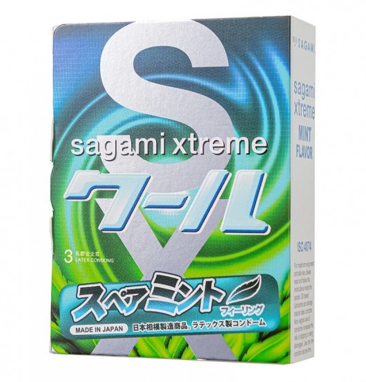 Презервативы Sagami Xtreme Mint с ароматом мяты - 3 шт. - Sagami - купить с доставкой в Красногорске