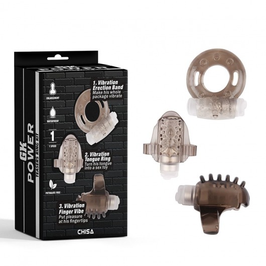 Набор из 3 дымчатых эрекционных колец с вибрацией Teasers Ring Kit - Chisa - в Красногорске купить с доставкой