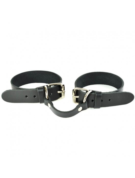 Черные кожаные наручники со съемной ярко-розовой опушкой - Sitabella - купить с доставкой в Красногорске