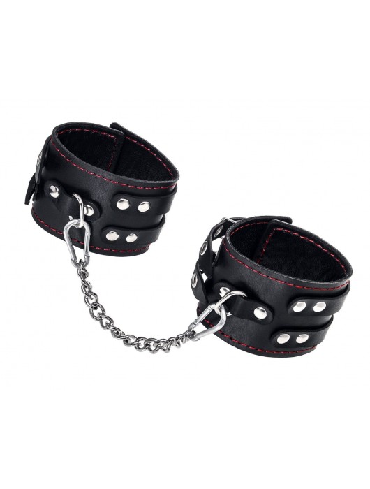 Черные кожаные оковы с двумя ремнями и контрастной строчкой - Pecado - купить с доставкой в Красногорске