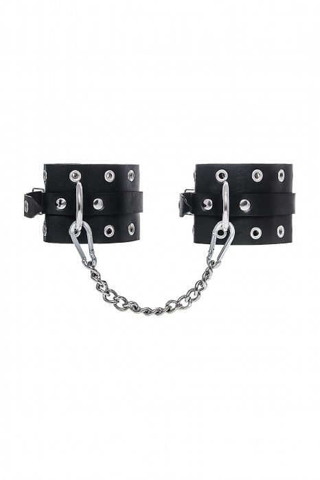 Черные кожаные однослойные оковы с люверсами - Pecado - купить с доставкой в Красногорске