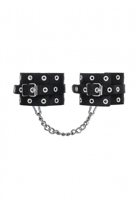Черные кожаные однослойные оковы с люверсами - Pecado - купить с доставкой в Красногорске