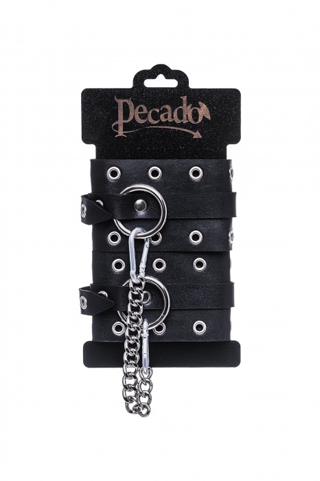 Черные кожаные однослойные оковы с люверсами - Pecado - купить с доставкой в Красногорске