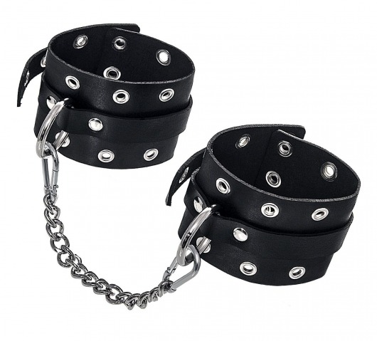 Черные кожаные однослойные оковы с люверсами - Pecado - купить с доставкой в Красногорске