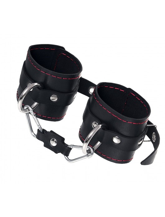 Черные кожаные однослойные наручники с контрастной строчкой - Pecado - купить с доставкой в Красногорске