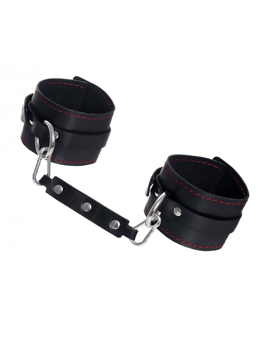 Черные кожаные однослойные оковы с контрастной строчкой - Pecado - купить с доставкой в Красногорске