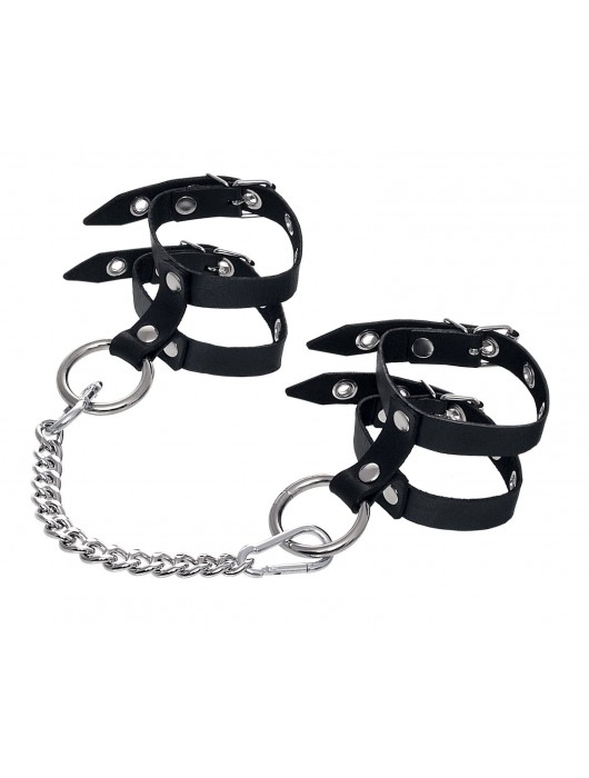 Черные однослойные кожаные оковы из двух ремешков - Pecado - купить с доставкой в Красногорске