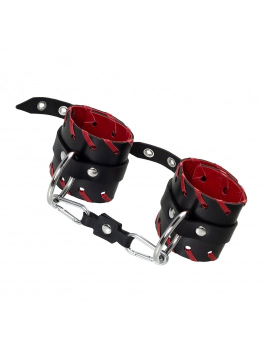Черно-красные наручники из натуральной кожи - Pecado - купить с доставкой в Красногорске