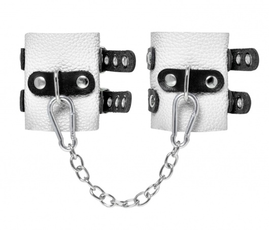 Бело-черные наручники с двумя ремешками и люверсами - Pecado - купить с доставкой в Красногорске