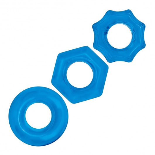 Комплект из трех голубых колец для эрекции 3-Pack Nuts   Bolts Stretch Cock Ring Set - BlueLine - в Красногорске купить с доставкой