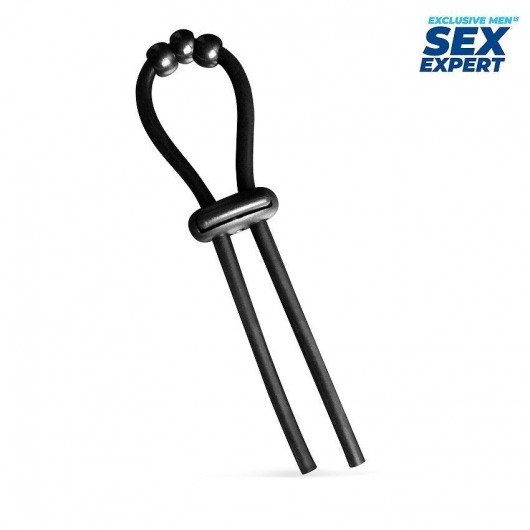 Черное эрекционное кольцо со стимулирующими бусинами - Sex Expert - в Красногорске купить с доставкой