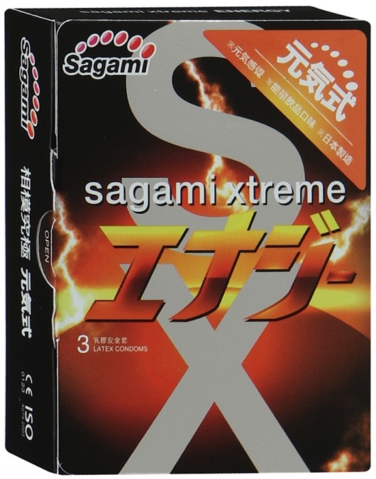 Презервативы Sagami Xtreme ENERGY с ароматом энергетика - 3 шт. - Sagami - купить с доставкой в Красногорске