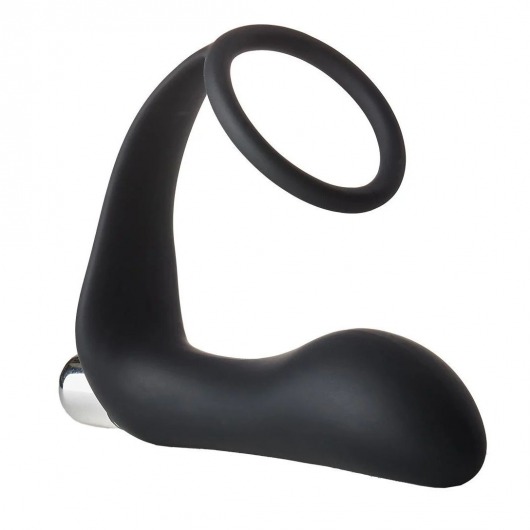 Черное эрекционное кольцо с вибропробкой Vibrating Anal Plug With Cockring - Dream Toys - в Красногорске купить с доставкой