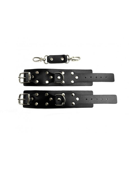 Черные кожаные наручники Sex Game - БДСМ Арсенал - купить с доставкой в Красногорске