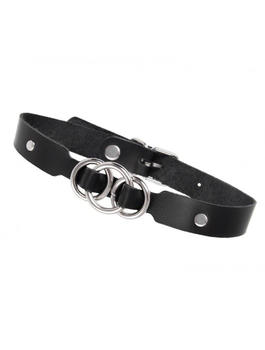 Черный кожаный ошейник со связанными кольцами - Pecado - купить с доставкой в Красногорске